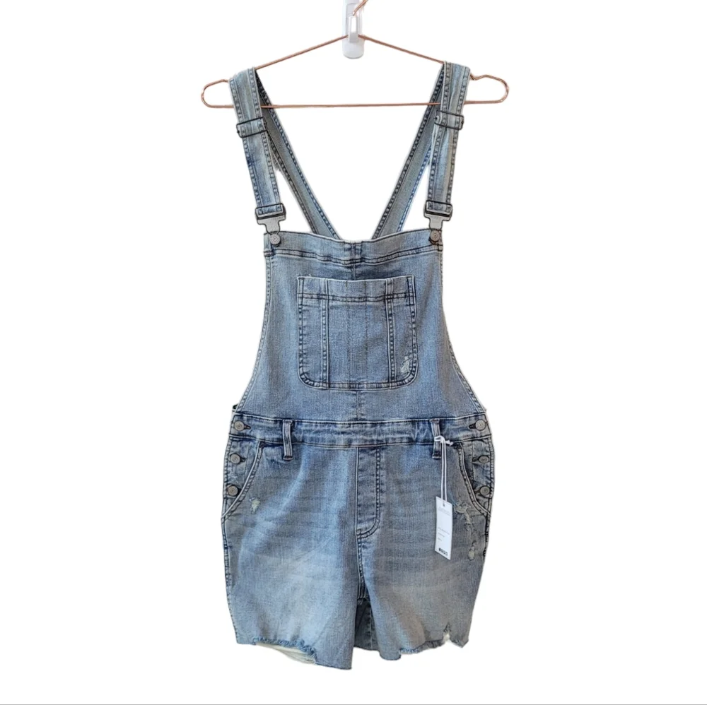 Judy Blue Light Wash Denim Short Overalls - Picture 1 of 15